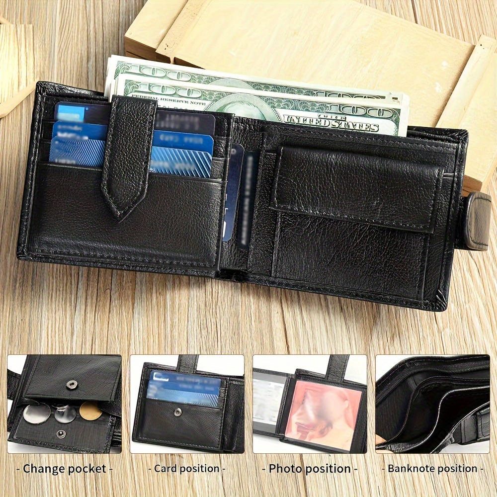 

Westal Men' Leather Wallet - Vintage Style With Multiple Card & Id Slots, Coin Purse, Large Capacity - Black