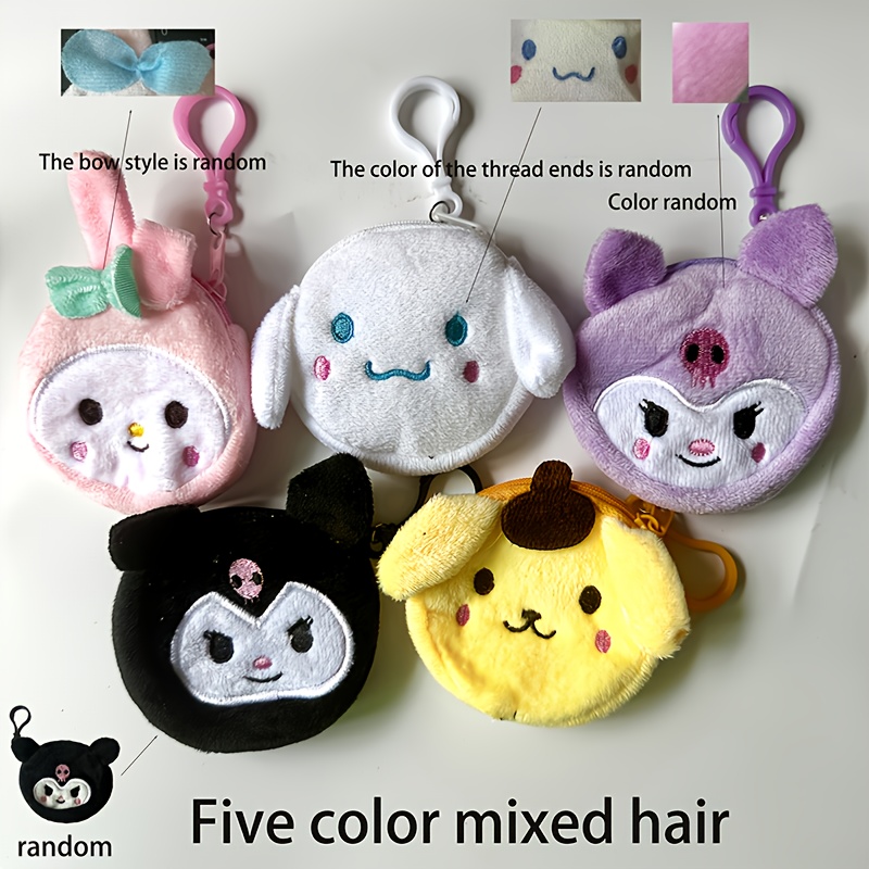 E-shop Fünf! Sanrio Runde Geldbörsen, Fünf Stile, Auch als Plüsch-Kopfhörertaschen, Schlüsseltaschen, Münztaschen verwendbar, Mit Cinnamoroll, Kuromi