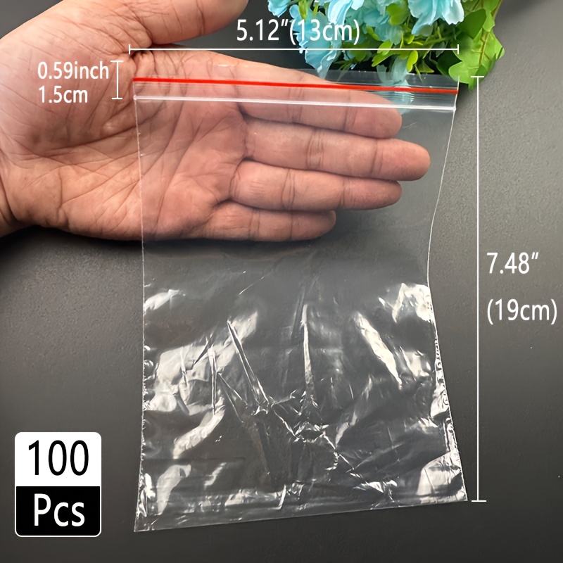 TEMU 100 Plastic Verpakkingszakken in Meerdere Maten, 1 tot 12 Inch, Herbruikbare Herbruikbare Ritssluitingszakken met Ritssluiting,