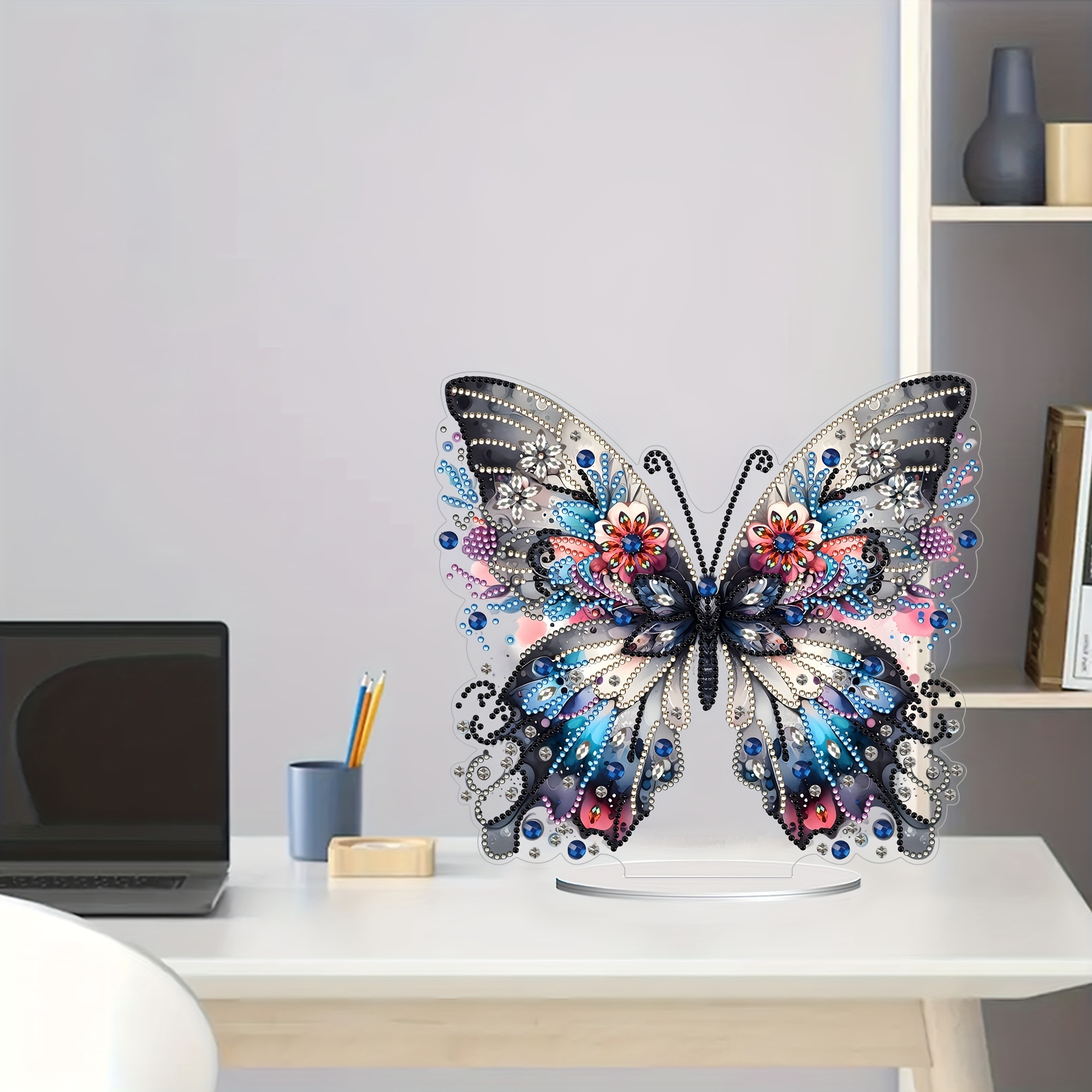 

1pc Diy Acrylic Diamond Art Painting Ornaments, Special Shape Diamond Art, Marseille Products Delicate Flower Butterfly Suitable For Desk Decor Desktop Ornaments