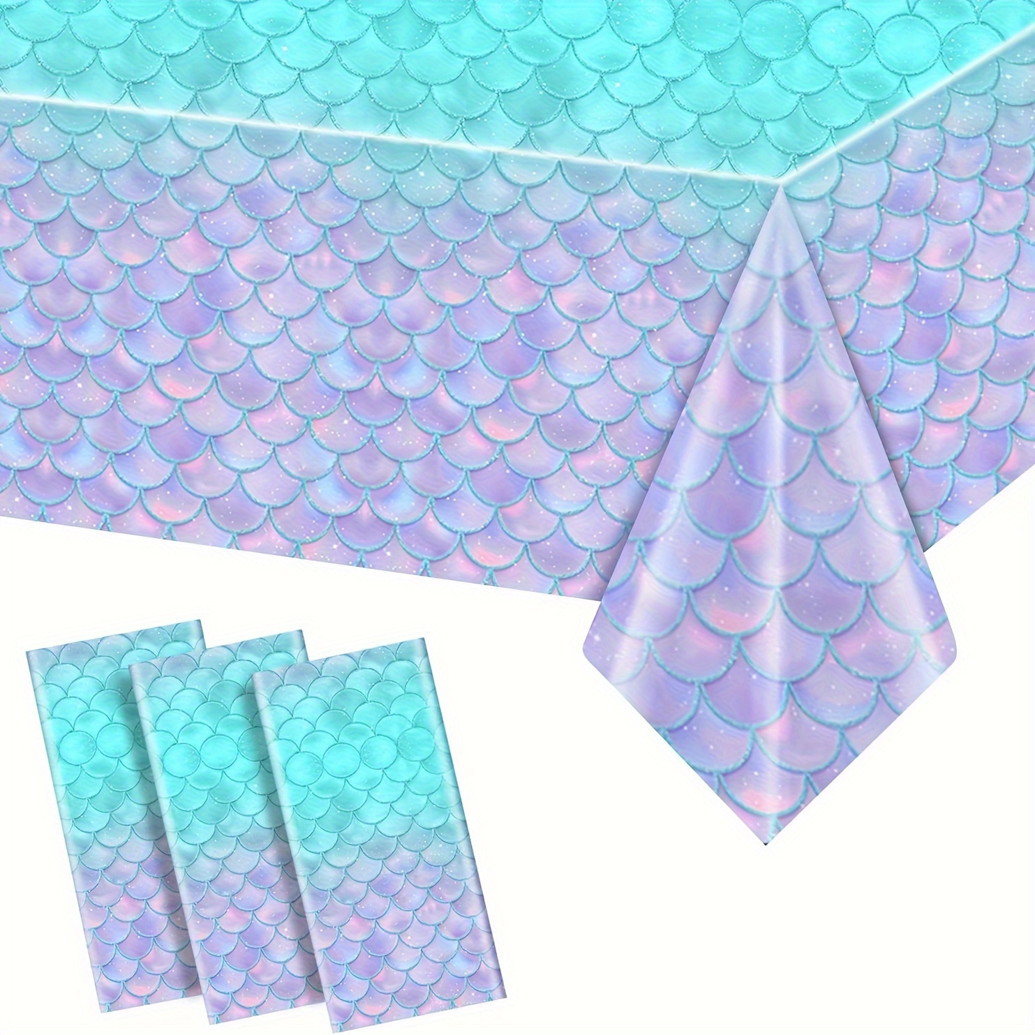1 3pcs mermaid scale tablecloth and disposable rectangular tablecloth suitable for birthday festival and party decorations