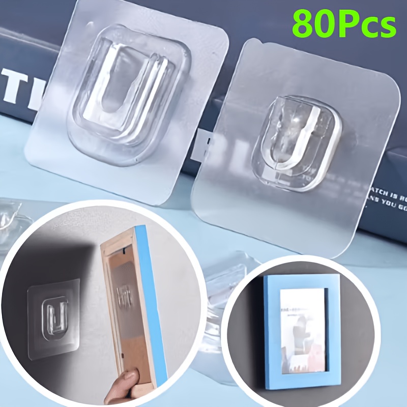 TEMU 80pcs Powerful Adhesive Hooks With , No Drilling, Multi-functional Bathroom And Kitchen Waterproof Household Wall Hanging Mobile Adhesive Hooks,