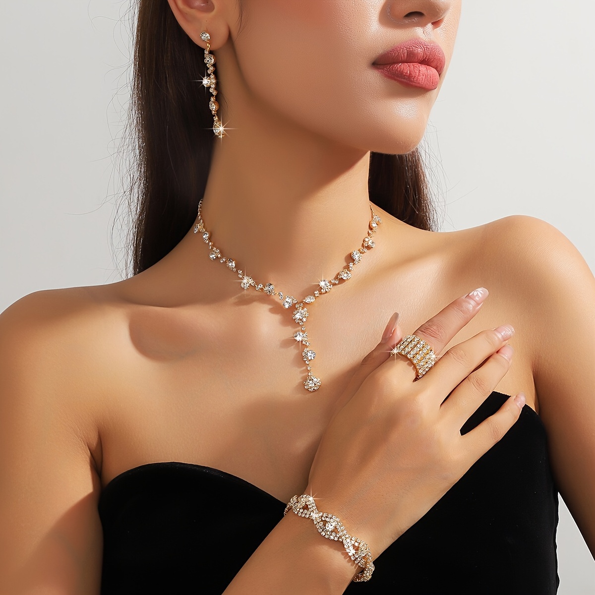 5pcs wallets, rhinestone jewelry set, rhinestone handbag, bridal dance jewelry necklace, earrings, bracelet, ladies', Evening Wear Jewelry, Elegant Jewelry Set, Statement Jewelry, Highquality Rhinestones, Goldplated Jewelry, Jewelry Gift Set