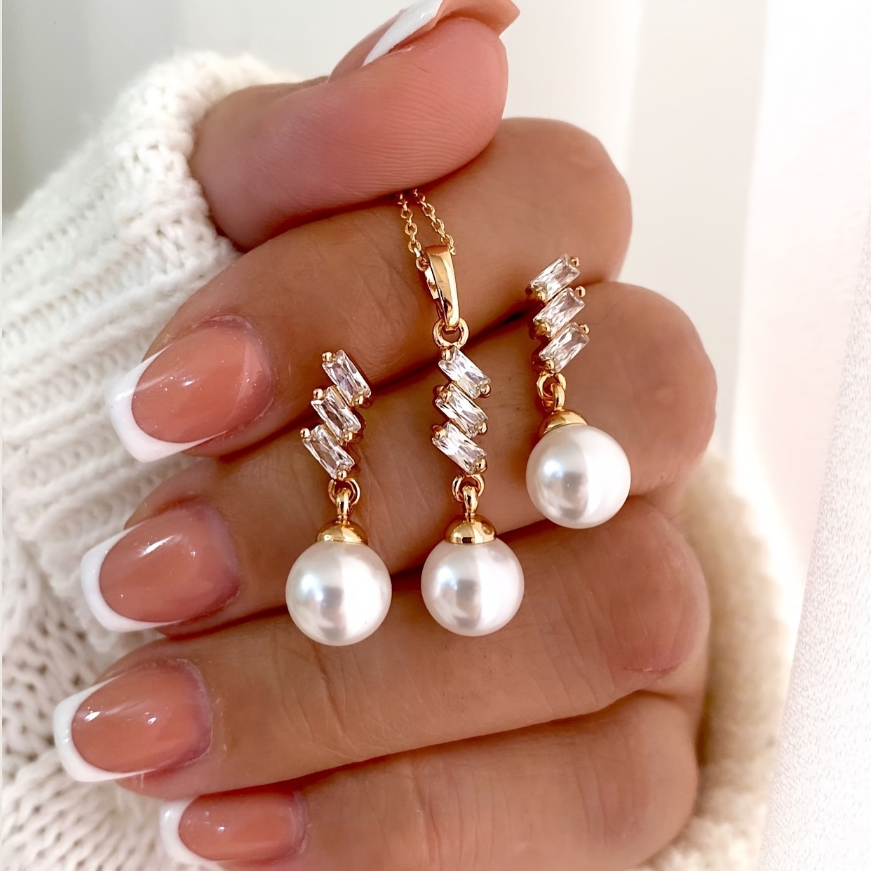TEMU Vintage Light Luxury Necklace And Earrings 3pcs Set Women's High-end Sense Banquet Party Jewelry Set
