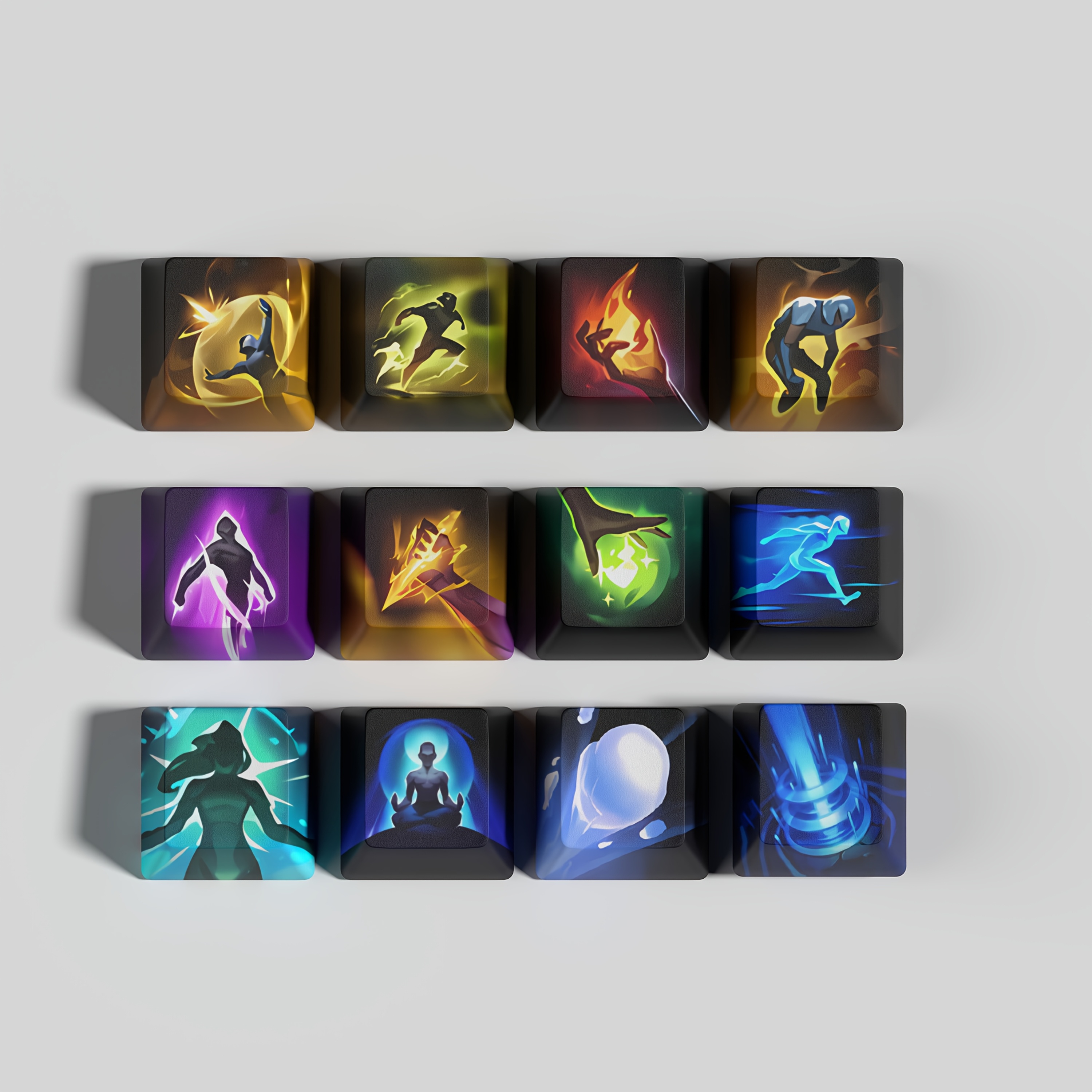 E-shop 12-teiliges League of Keycaps-Set (nur Keycaps), Summoner-Zauber-Thema (Blitz, Zündung, ), PBT-Gaming-Keycaps für mechanische Tastaturen,