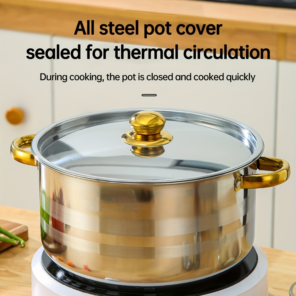 10pcs stainless steel pot set specifications are 18 20 22 24 26cm stainless steel cooking pot 5 pots 5 lids stainless steel double handle with lid deep soup pot for home and suitable for soup hot pasta details 3