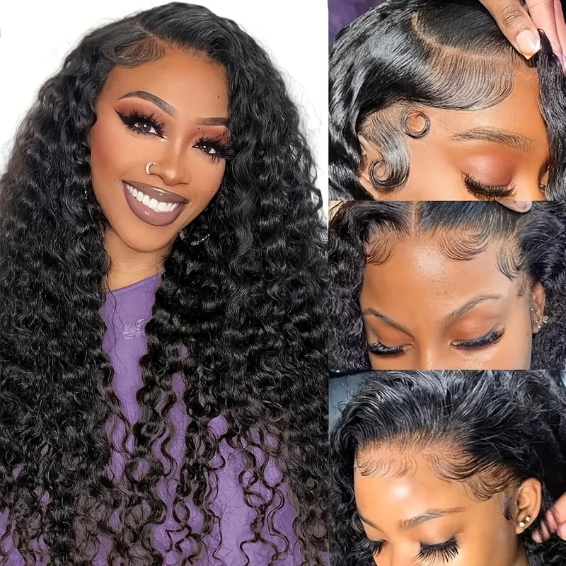 Image of Deep Wave Lace Front Wigs Human Hair 13x4 Transparent Deep Curly Lace Frontal Wigs For Women Human Hair With Baby Hair 200% Density 16-36 Inch