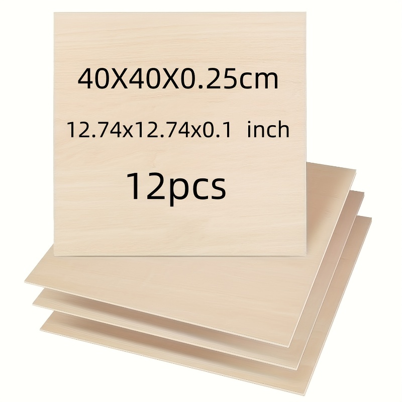 

12-pack Craft Plywood Sheets, 40x40x0.25cm, Laser Board For Cutting, Engraving, Wood Crafts, Stainable And Paintable Surface