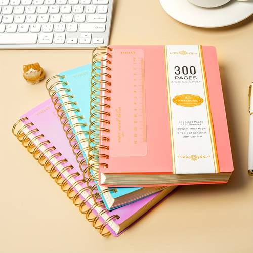 3pcs a5 spiral journal notebook college ruled notebook journal with 300 pages 100gsm thick paper 5 7 x 8 4 pvc waterproof cover spiral notepad for women men writing note taking