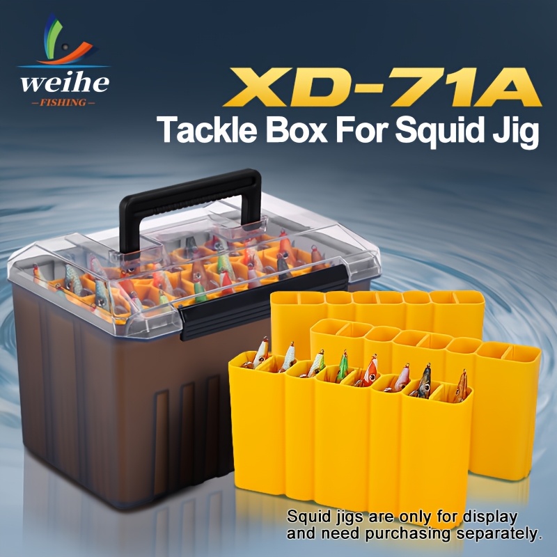 1pc Heavy-Duty ABS+PP Fishing Lure Box Compatible for XD-71ABC/ Squid Bait  - Large Capacity Portable Fishing Tackle Case with Yellow Interior  Compartment, Fishing Gear Organization for * (Valentine's ...