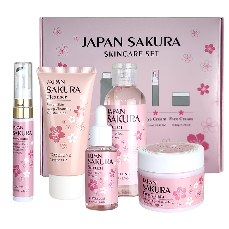 Cherry Blossom Skincare and Beauty Care Set, Includes Moisturizing Toner, Eye Cream, Facial Cleanser, Face Cream, and Cherry Blossom Essence. Suitable for All Skin Types: Dry, Normal, and Combination. Ideal for Post-facial Hair Removal Beauty Care. - Image 9
