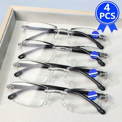 4pcs frameless reading glasses womens clear reading glasses integrated clear lenses elastic black temples mens y2k style farsighted glasses lightweight seniors 1 0 to 3 5