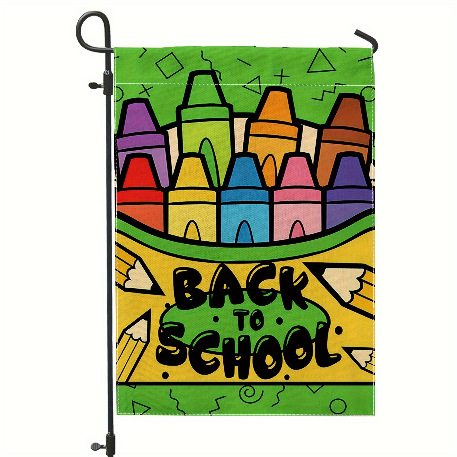 

Back To School Garden Flag - Double Sided Polyester Fabric Outdoor Decoration - Pencil Crayon Design, Durable, Weather-resistant For Porch, School, Patio - 12"x18" (1pc)