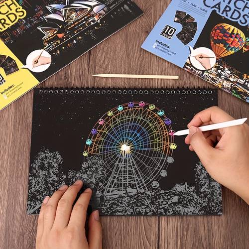1pc city scratch painting books handmade scratch painting artworks professional art use for scratch painting and sketching city series craft set with 4 kinds of tools scratch painting paper suitable for travel enthusiasts