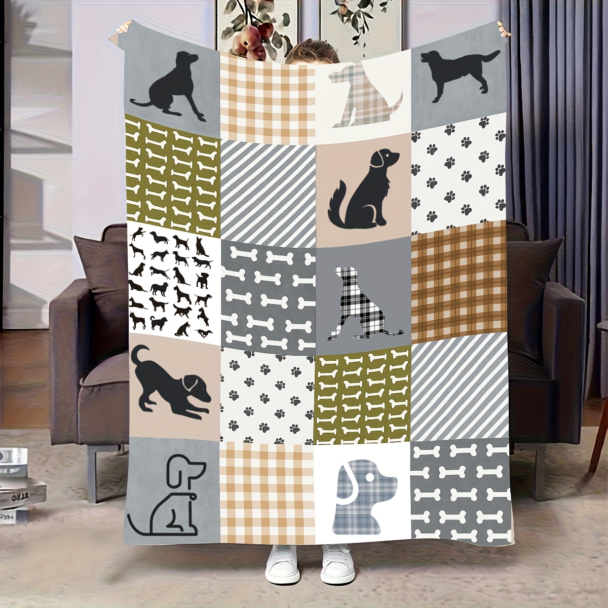 TEMU Soft Lightweight Cozy Contemporary Dachshund Dog Print Flannel Throw Blanket, Digital Printed Versatile Fabric For Bed Sofa Chair Living Room Decor, Animal Theme Gift Shippednextday 280gsm