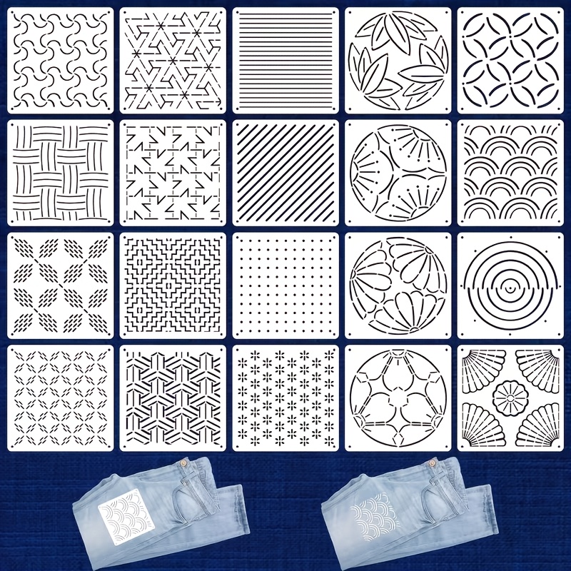 TEMU 20pcs Traditional Embroidery Pattern Drawing Templates, Reusable Pet Spray Stencils, Suitable For Jeans, Walls, Scrapbooking, Art Supplies