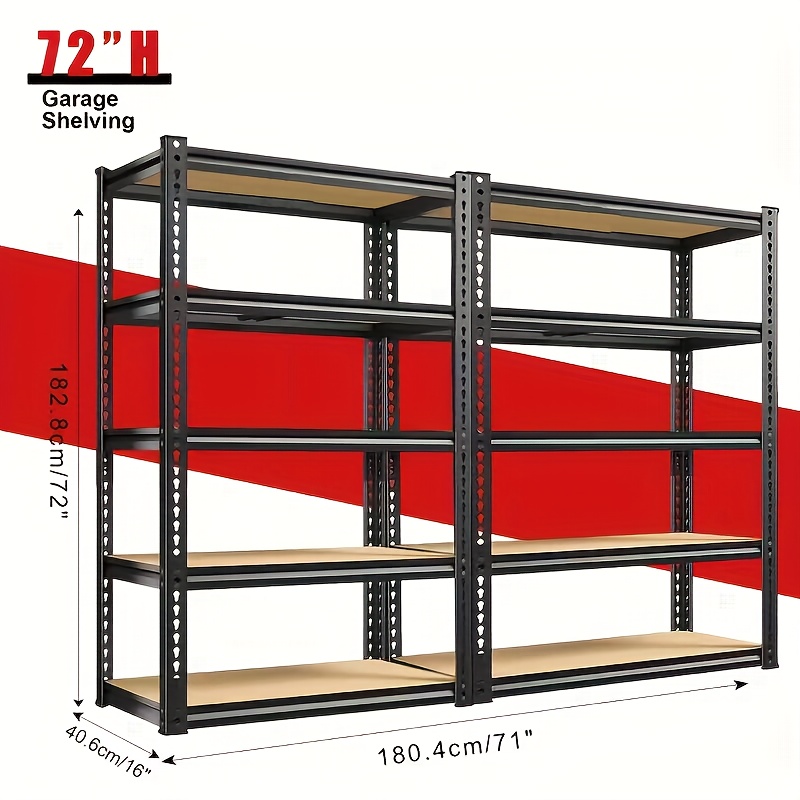 TEMU 72" H / 60" H Garage Storage Rack, 2pcs 2000 Lbs Load Capacity 5 Tier Heavy Duty Storage Racks, Adjustable Industrial Utility Racks, Metal Racks