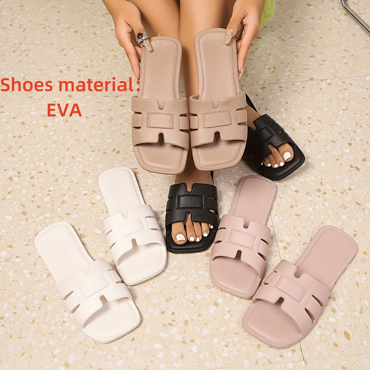 New Women's fashionable solid color EVA rubber plastic integrated flat bottom casual slippers, elegant and comfortable, light and soft for all seasons, suitable for daily life, work or beach vacation etc