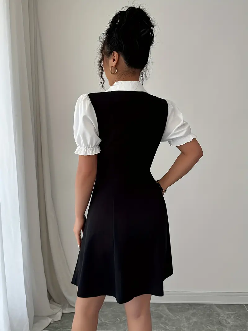 womens elegant black white collar button a line dress short - Temu United Kingdom womens elegant black white collar button a line dress short - Temu United Kingdom