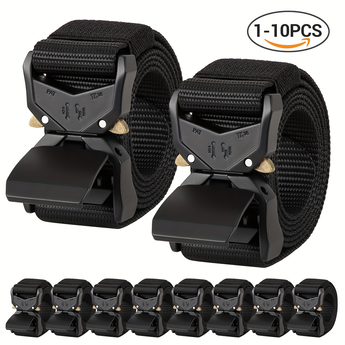 

1-10pcs Men's Tactical Nylon Belts With Adjustable Double , Black Belt For Outdoor Sports And Casual Attire