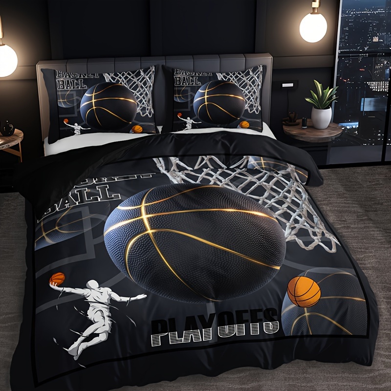 

3pcs Sports Basketball Duvet Cover Set (1 Duvet Cover + 2 Pillowcase Without Pillow Insert), Soft And Breathable Hd Printing Bedding Set For Home Dormitory