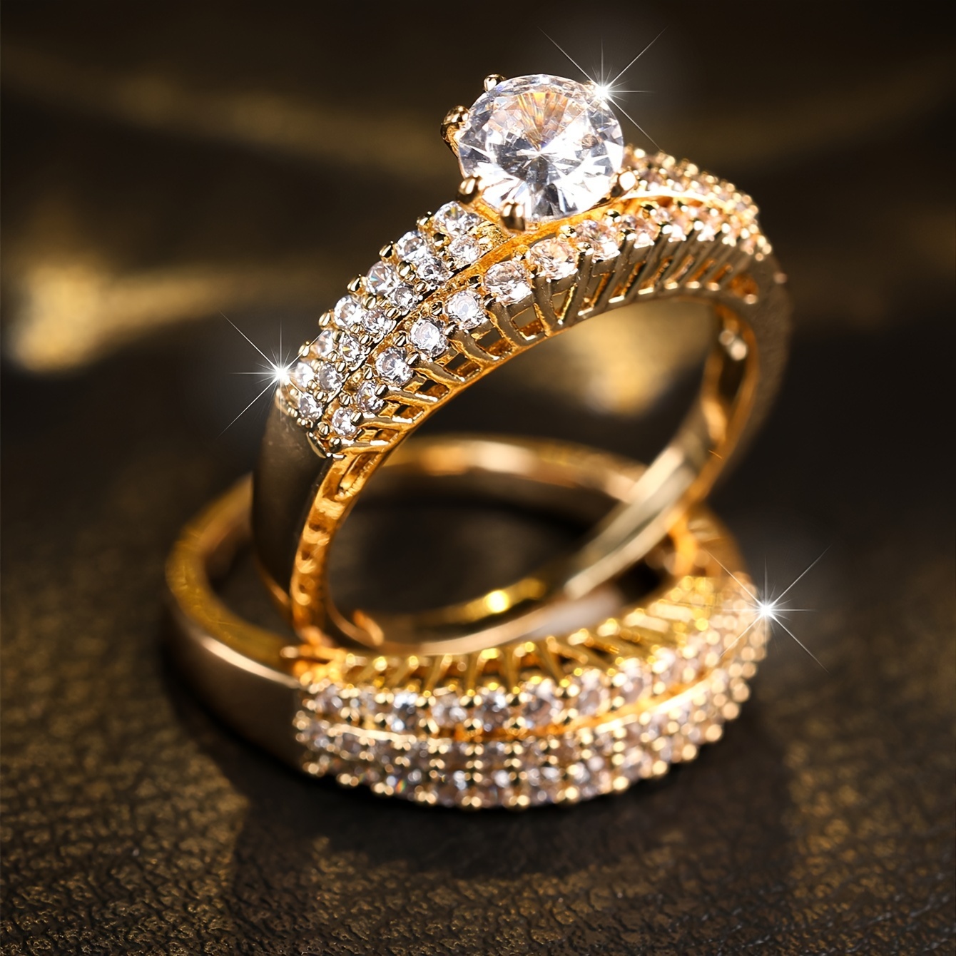 Stacking Rings with Paved Shining Synthetic Zircon