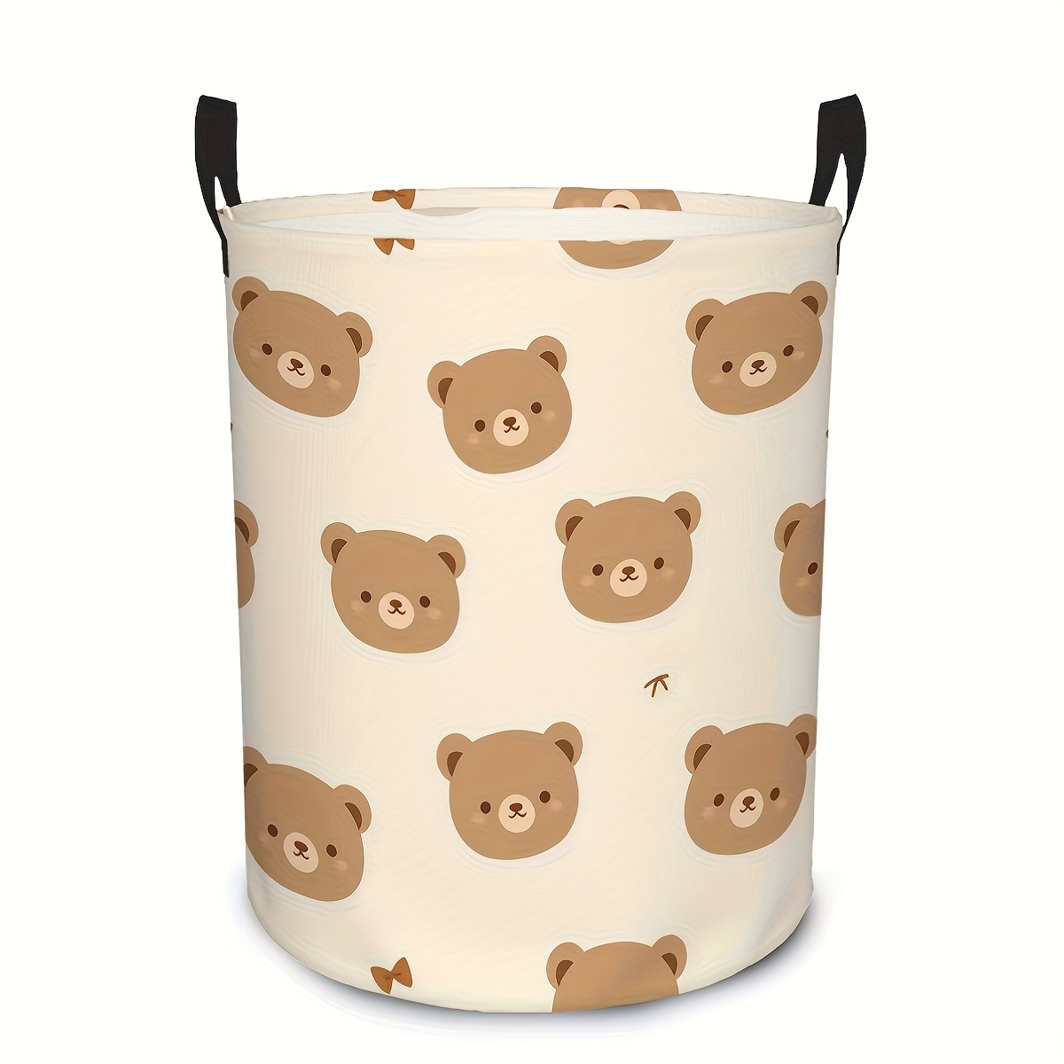 TEMU 1pc 1pcs Cute Bear Kawaii Foldable Laundry Basket With Bear Print - Large Round Suitable For, Travel & Storage, Canvas Hamper With Sturdy Handle