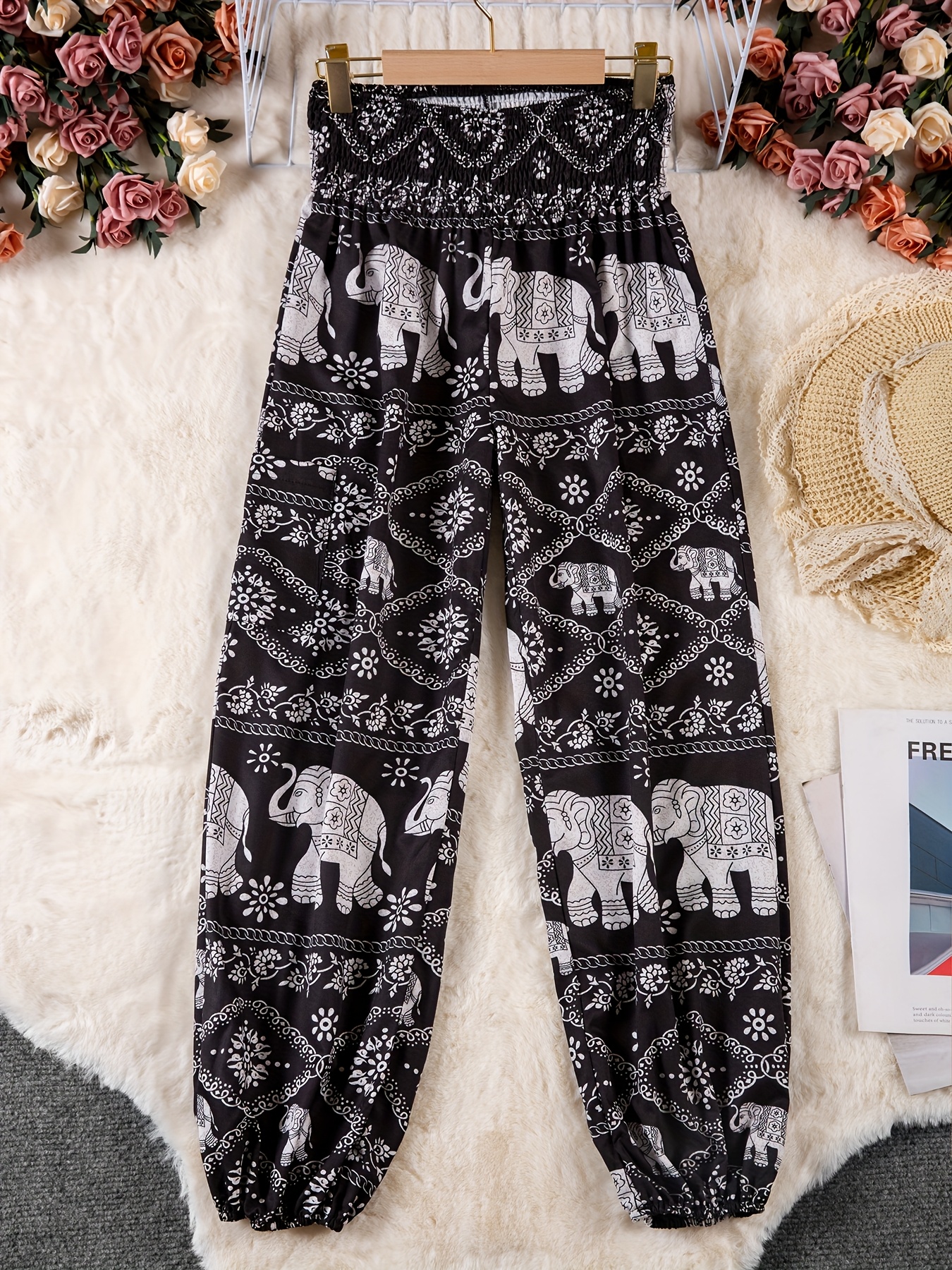 women's bohemian harem pants elephant floral print Temu Finland