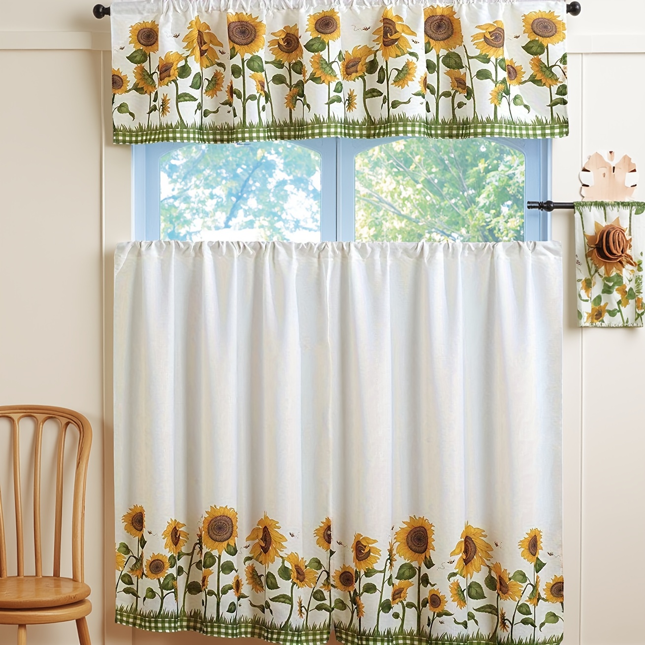 TEMU 3pcs Sunflower Kitchen Cafe Curtain With And Tier Window Curtain Set