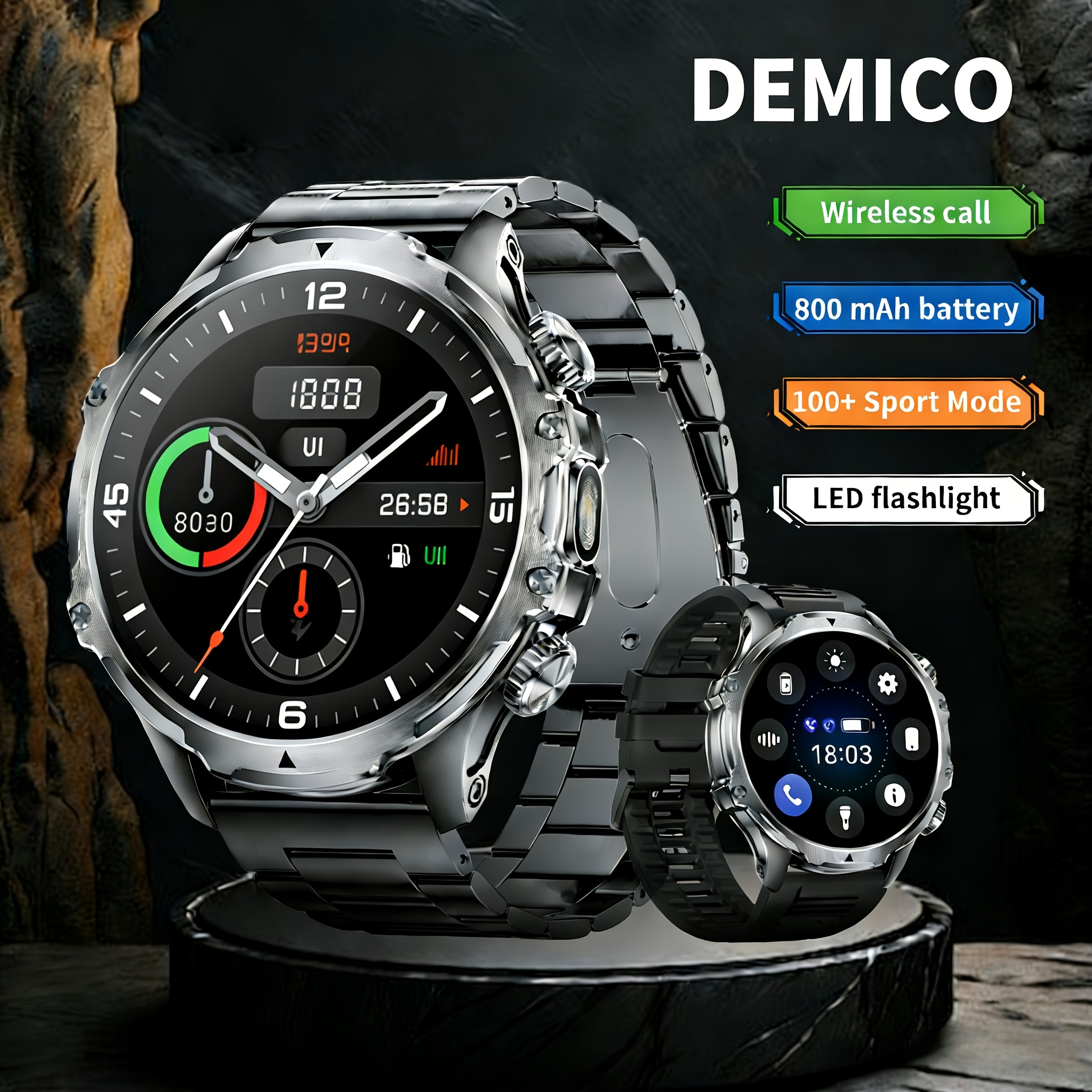 Image of Men's Smartwatch 800mah/ipx8 /led Light, 1.85-inch Hd Smartwatch With Wireless Calling, 110 Sports Sleep//pedometer Wath For Iphone Compatible