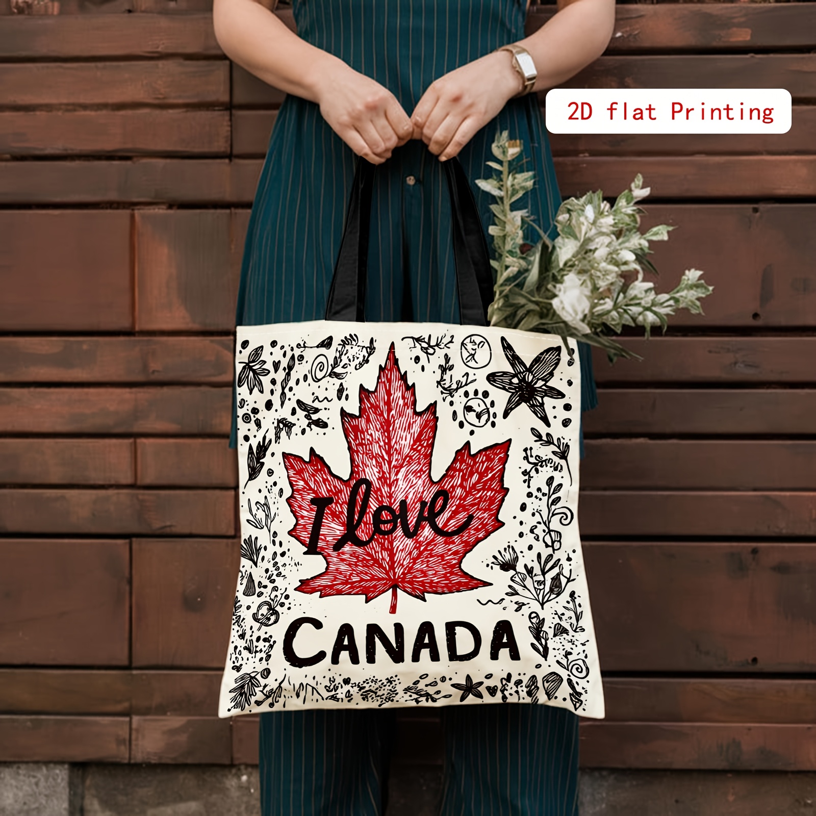 TEMU 2d Printed Women's Shoulder Bag, Love Of Canada, Maple Leaf Pattern Printed Shoulder Bag, Fashionable Easy Shopping Bag, Women's Casual Handbag,