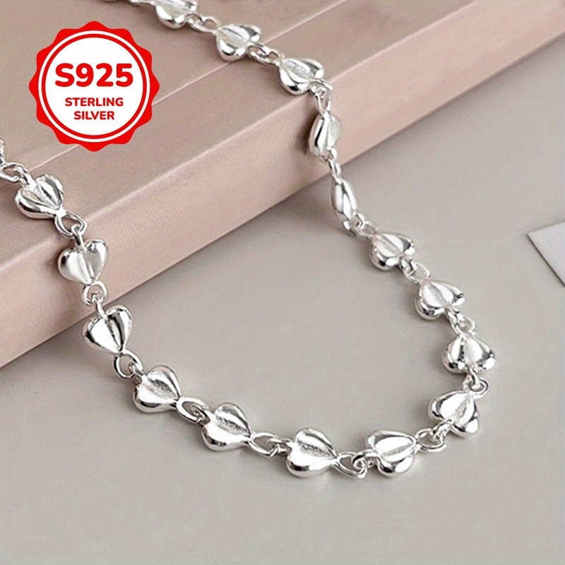 925 Silver Heart Shaped 3D Chain Bracelet