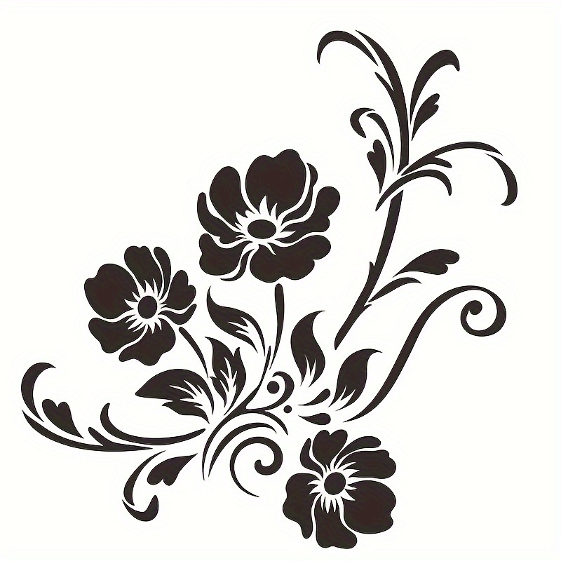 

Fantasy Floral Wall Decals - Matte Black Glitter Flower Stickers, Pvc, Self-adhesive, For Bathroom Glass Surfaces, Single Use, Irregular Shape - Creative And Personalized Home Decoration