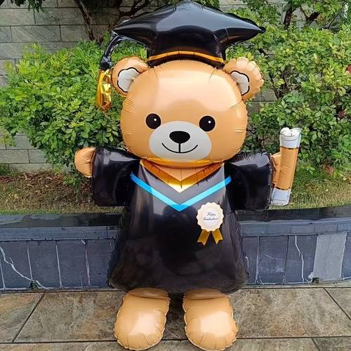 61 inch extra large graduation bear foil balloon cap graduation bear balloons 3d standing cute bear balloons graduation party decorations and photo booth scenery