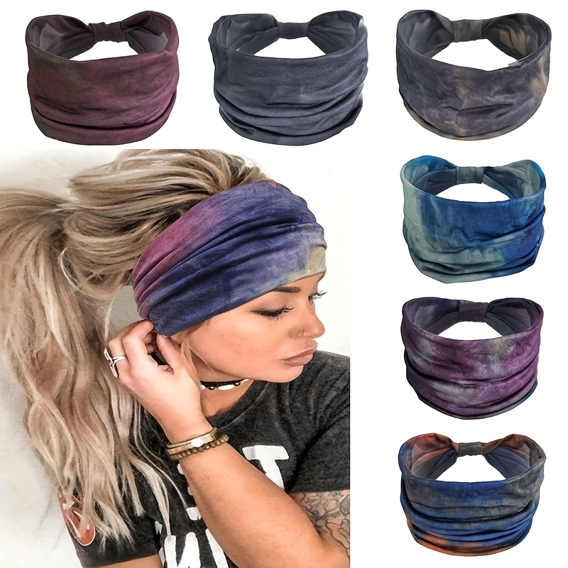 Image of 6pcs Set Tie-dye Headbands, Fashion Twist Hairbands, Bohemian Style Elastic Non-slip Headbands - Women's Yoga And Sports Sweatbands