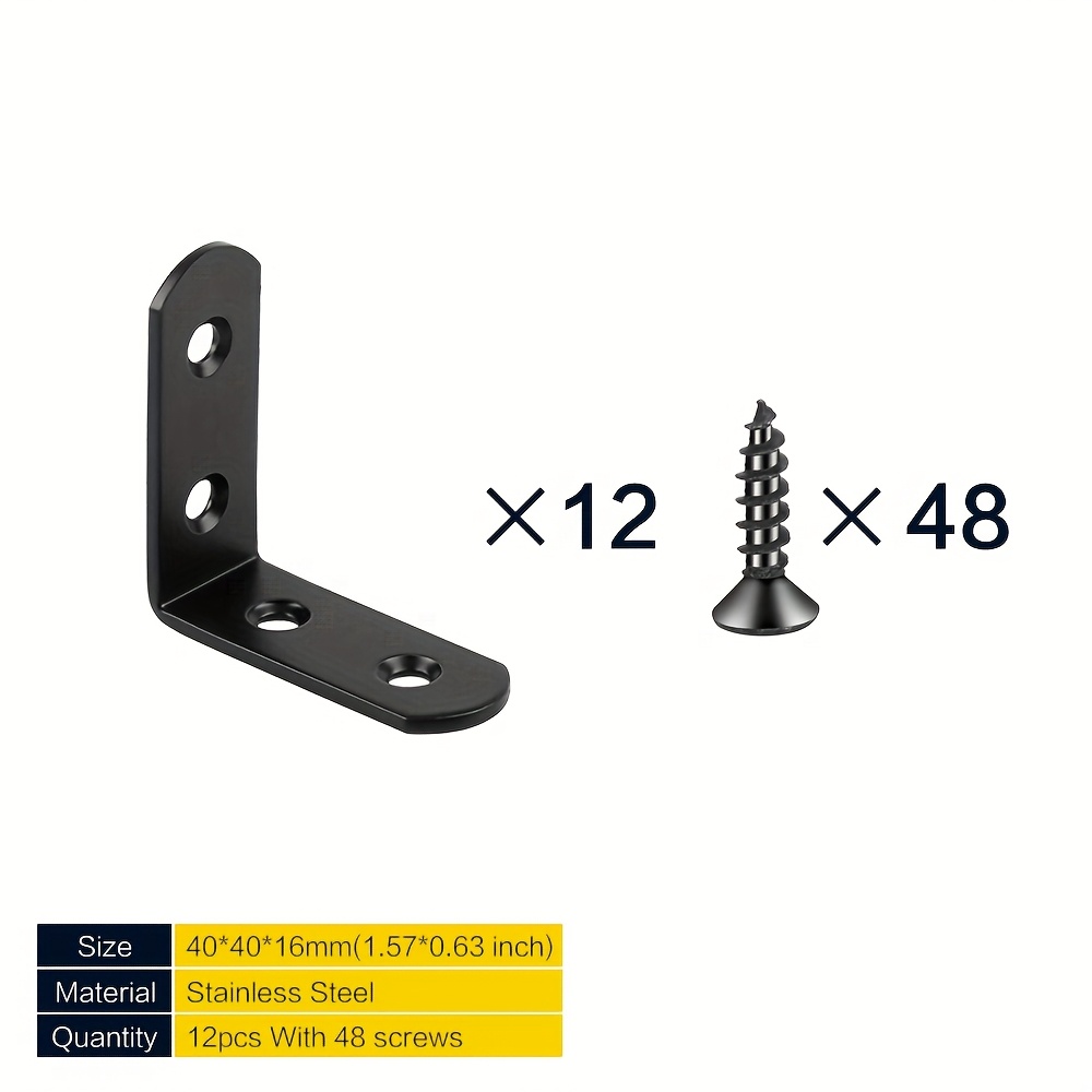TEMU 6-20pcs L Bracket Stainless Steel Corner Brace 1.57 X 1.57 Inch Right Angle L Shape Brackets For Wooden Furniture Bedframe Cabinet Drawer Chair