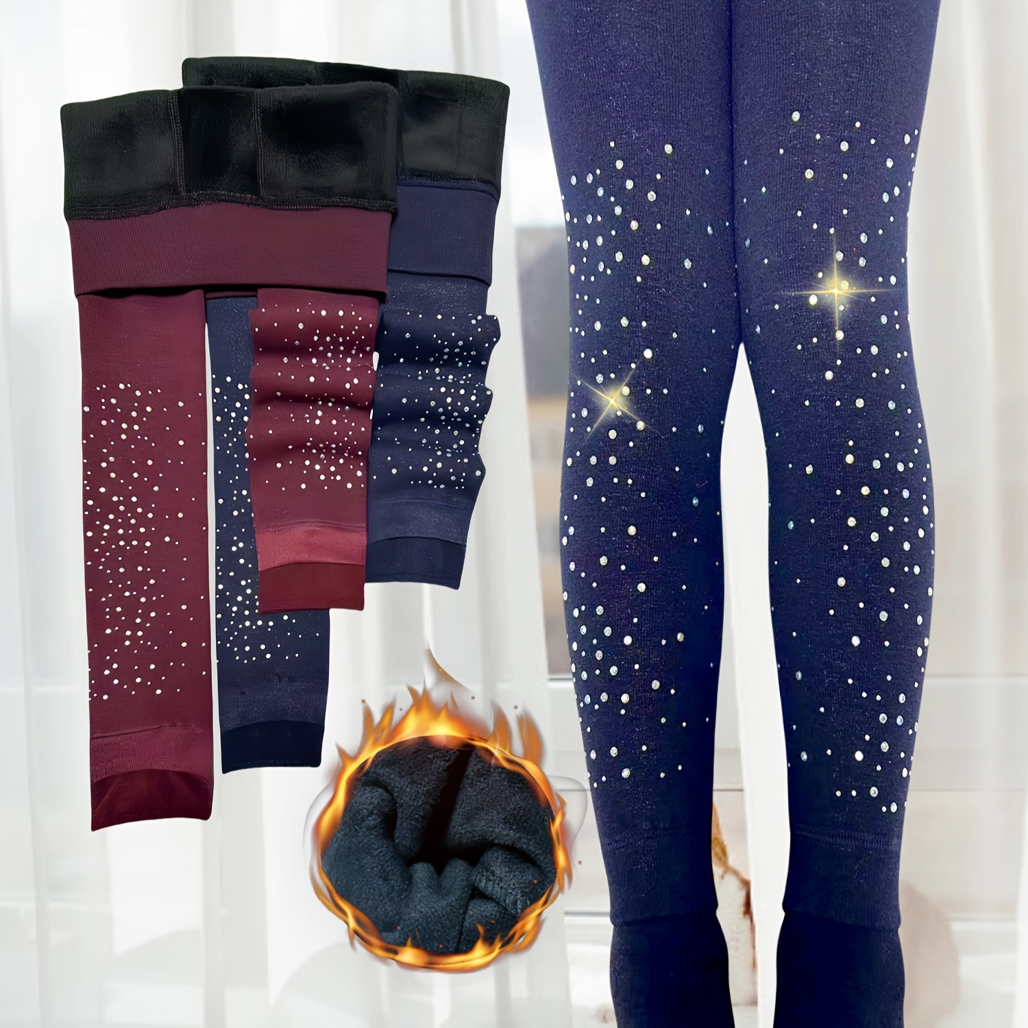 1/2 stuks Winter Meisjes Verjaardags- en Feestcadeaus, Damesleggings met Diamanten Bevestiging, Hoogelastische Broeken, Dik Geïsoleerde En Koudbestendige Jongerenbroeken, Dromerig en Mooi, Zacht en Casual
