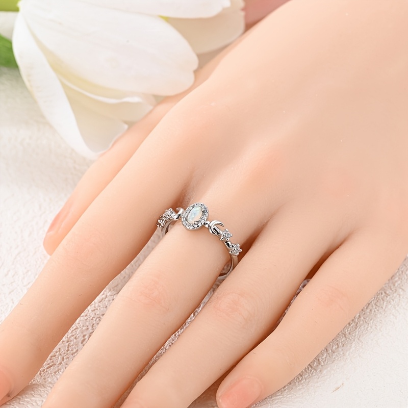 Women's S925 Sterling Silver Shining Star and Moon Ring