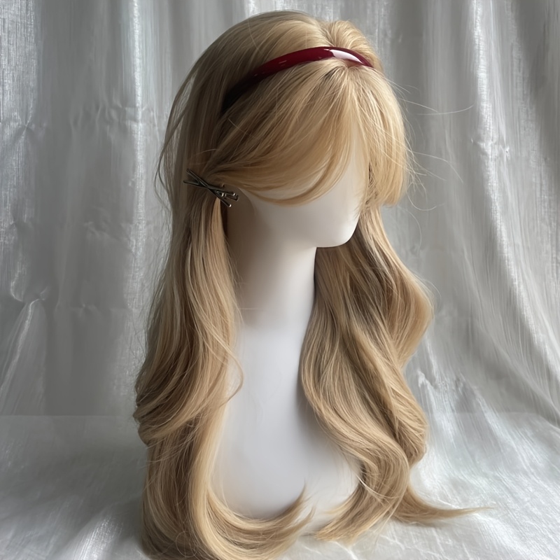 

Chic 24-inch Blonde Wig With Bangs For Women - Long, Curly & Heat-resistant Synthetic Hair For & Parties