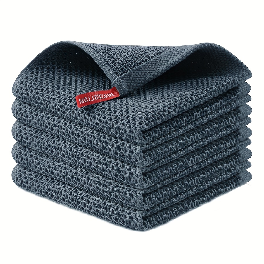 Image of 5-pack 30cm X 30cm Dishcloths. 100% Cotton Waffle Weave Cleaning Cloths, Suitable For Household Kitchen Use, Reusable Cleaning Cloth Set