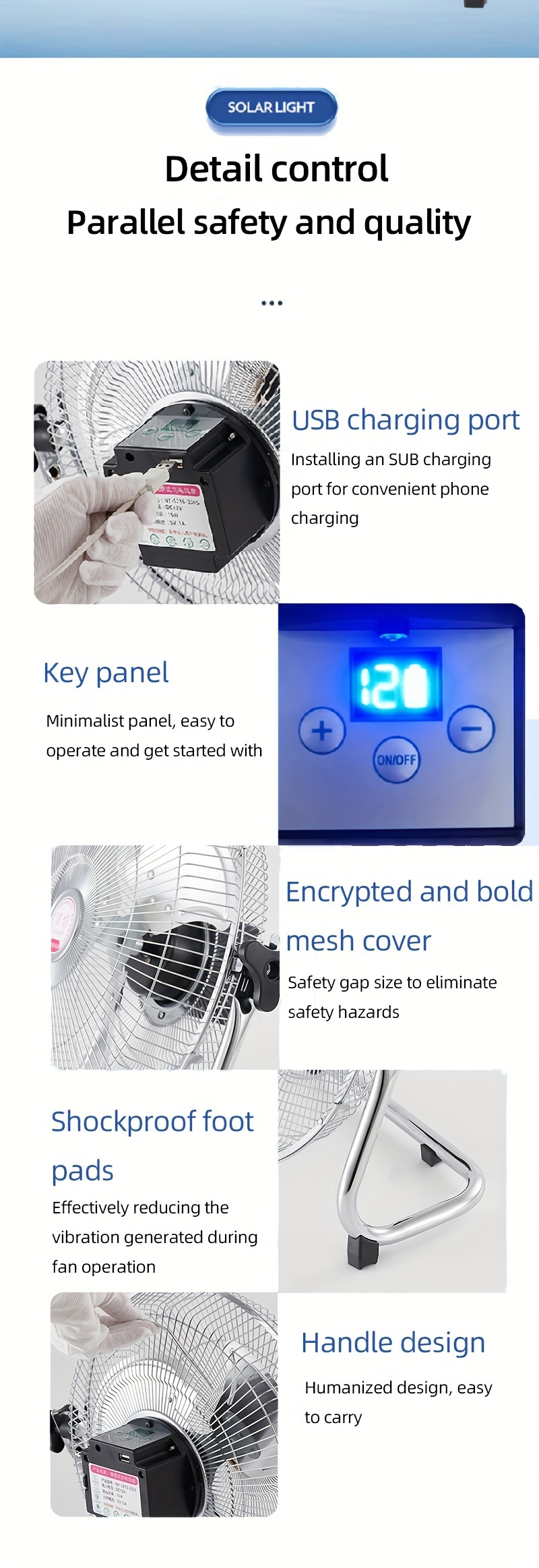 solar floor fan adjustable tilt high velocity fan portable garage workshop camping rechargeable portable stand fans 14 inch battery powered large fan emergency travel fishing ventilator for household or office details 7