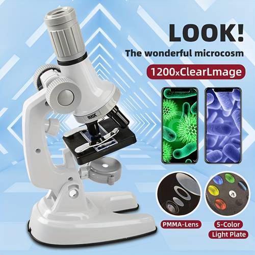 childrens 1200 definition microscope set with led light portable science toy including tools and accessories accessories are random