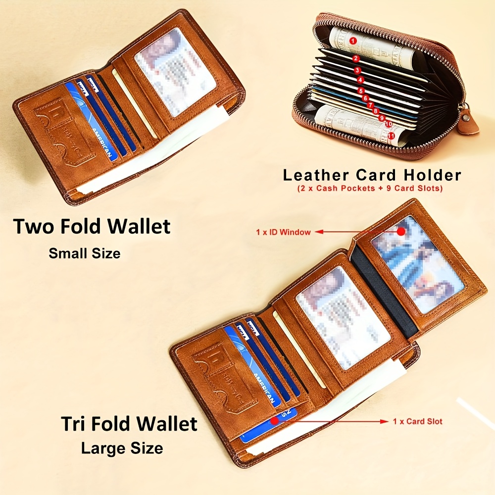 RFID Blocking Genuine Leather Trifold Wallet for Men with Money Clip, ID Windows, and Multiple Card Slots