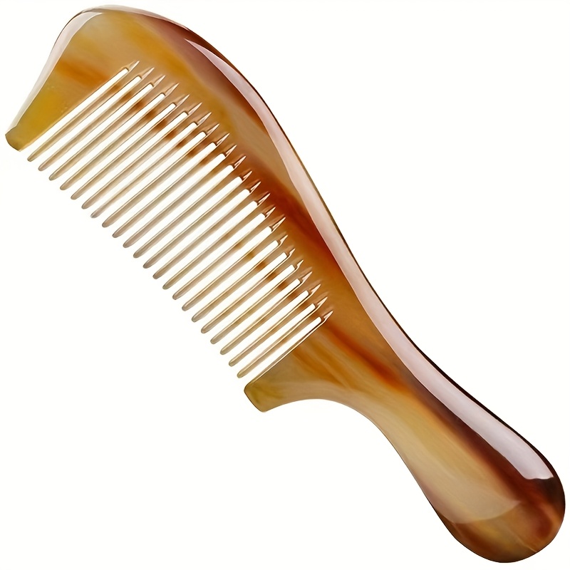 TEMU High Quality Cow Horn Comb - A Thick Meridian Massage Brush Suitable For All Hair Types, An Holiday Gift For People