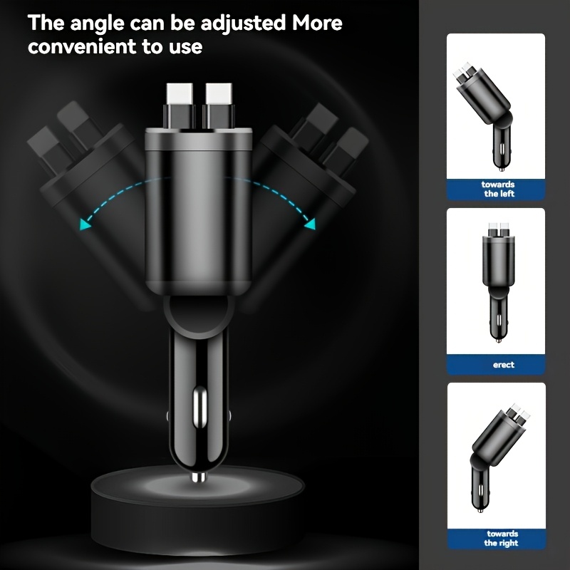 120W Бързо сгъваемо автомобилно зарядно с 2 USB Type-C кабела - Щепсел, без батерия, решение за зареждане в кола | Компактно зарядно | Сгъваем кабел, бързо зареждане за автомобили