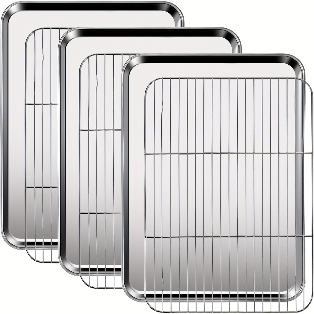 TEMU Stainless Steel Baking Sheet & Rack Set (2/3/4/6/8/9/12pcs Options) 18x13in Pans & 16.73x12.2in Racks, , Heavy-duty & Dishwasher Safe, Ideal For