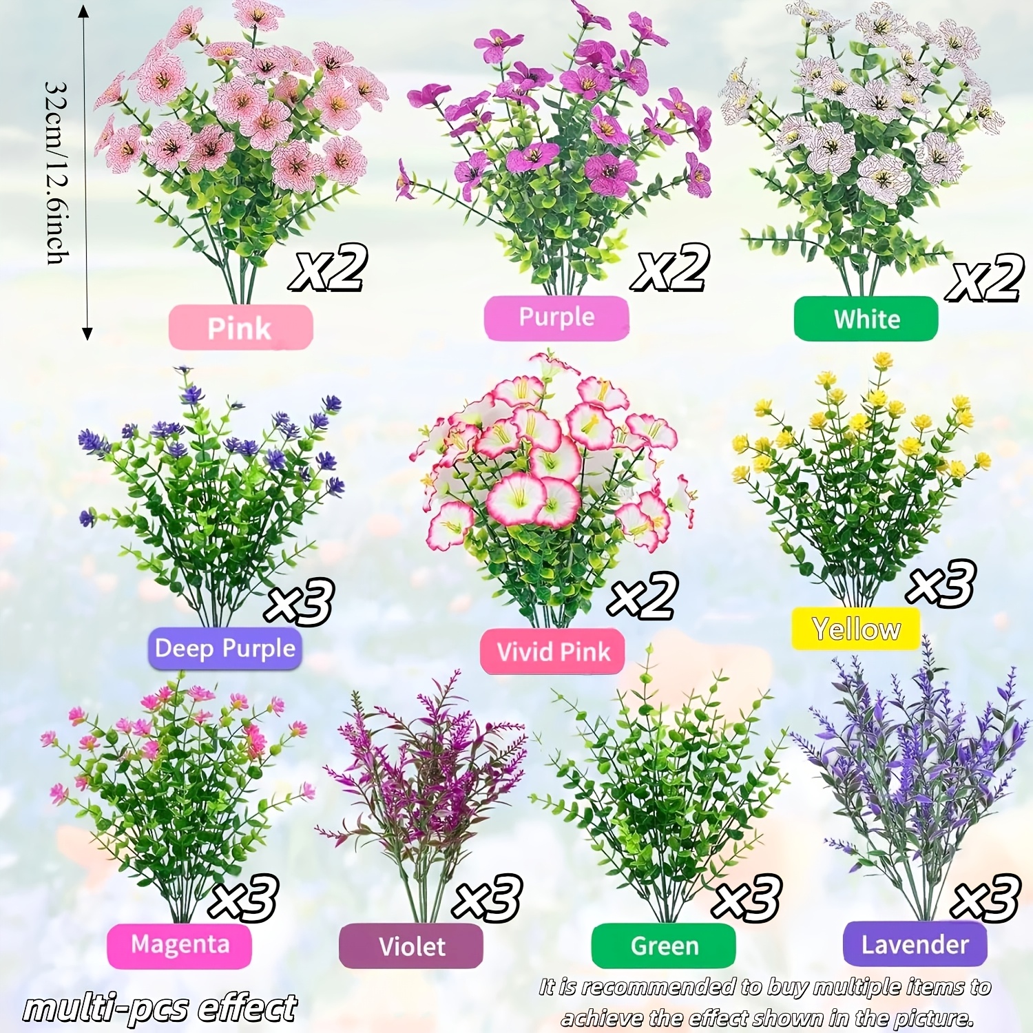 TEMU 26-bundle Outdoor Artificial Flowers - Violet, Camellia, Grass, Eucalyptus Leaves, And Other Mixed Styles. Uv-resistant, Realistic Faux Flowers