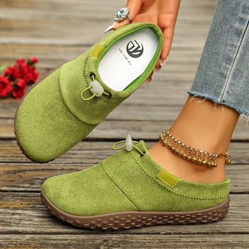 item picture spring solid color versatile fashion casual shoes with round toe wide sole comfortable and durable lace up thick sole home slippers women shoes