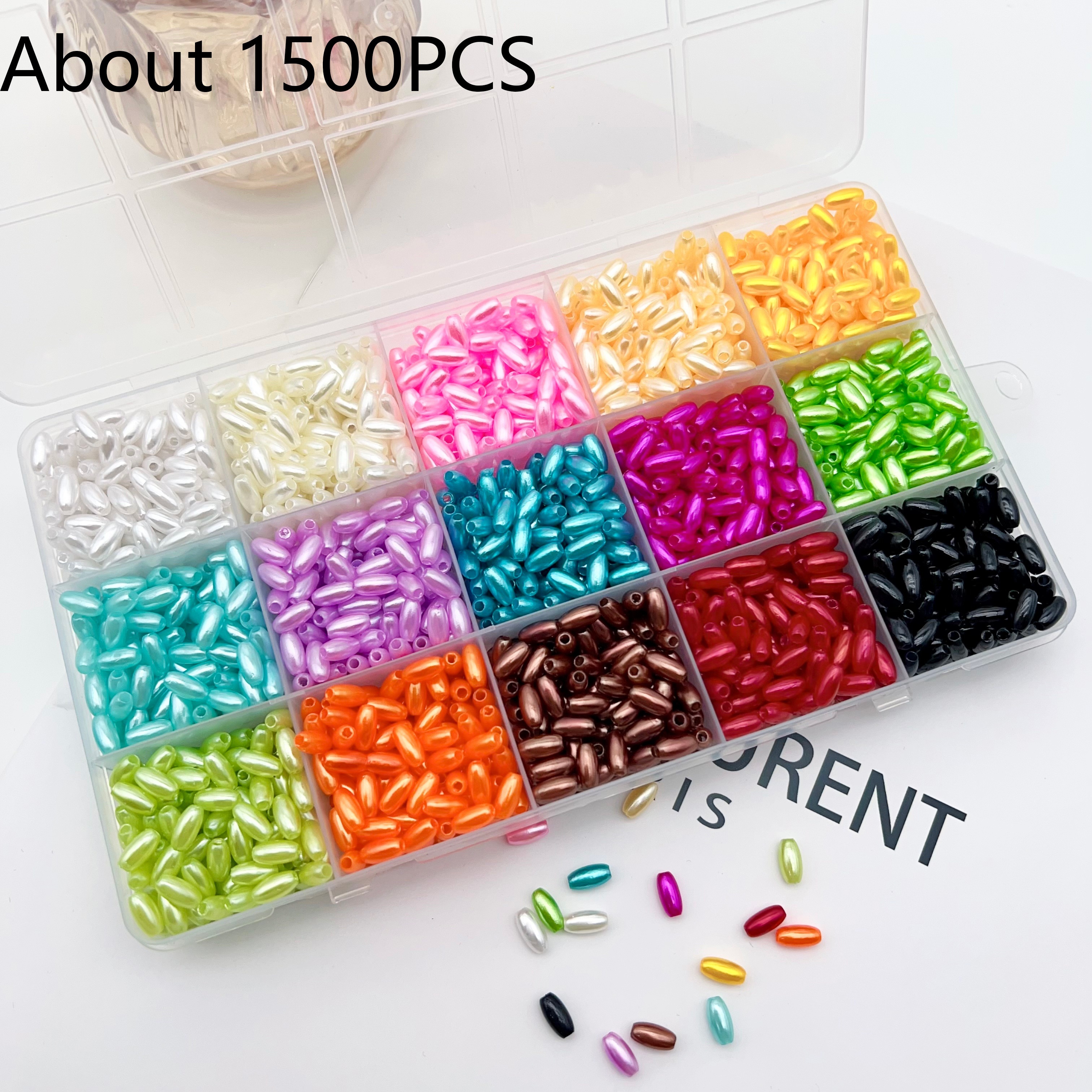 TEMU 1500pcs Plastic Teardrop Beads 4x8mm, Oval Shaped Multicolor Bead Assortment For Diy Bracelets, Necklaces, Jewelry Making Supplies With 15-compartment Storage Box