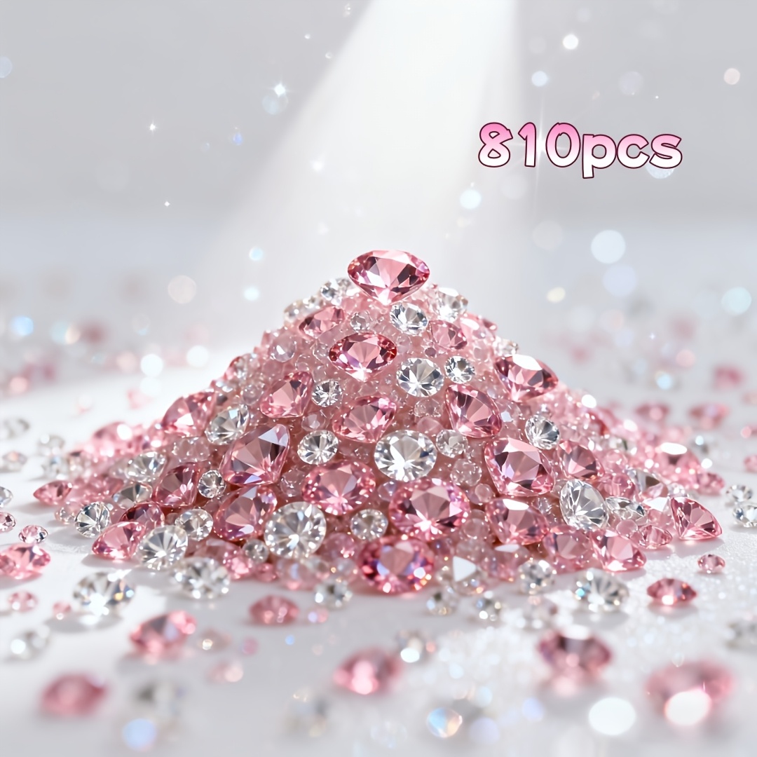 Image of 810pcs 20/10/8/6mm Acrylic Diamond Random Mixed Gemstone Vase Filler, Pink Diamonds, Floating Candles, Diamond Party Wreath Decor, Vase Filler, Table , Wedding Centerpieces, New Year Home Decor